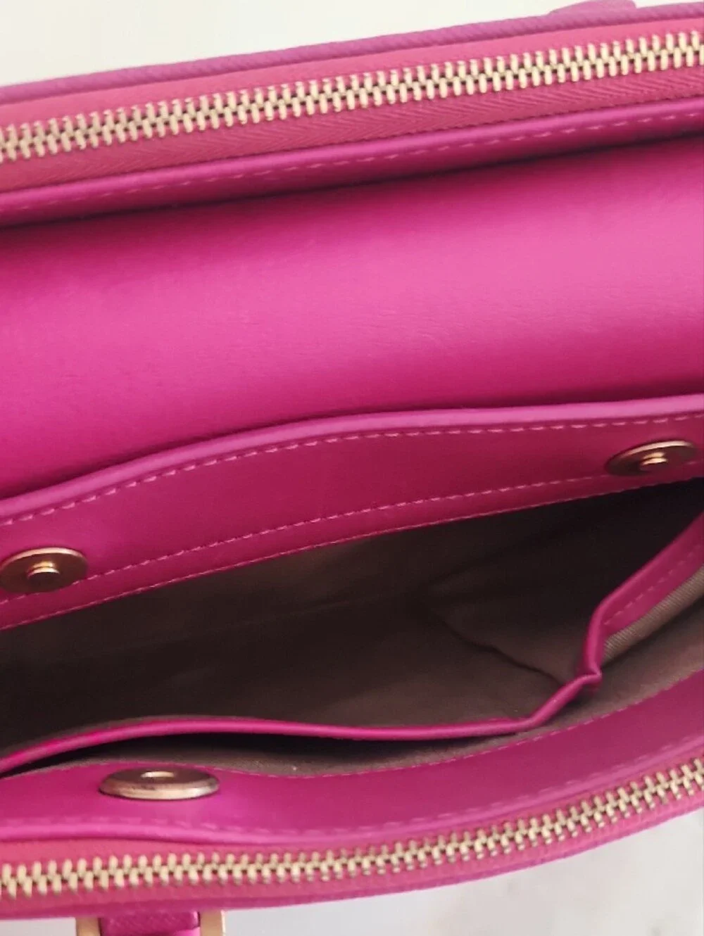 MCM Fuchsia Pink Saffiano Leather Top-Handle Satchel W/Crossbody Strap